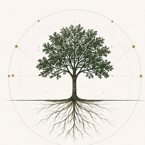 A tree with deep roots held within a system of connections